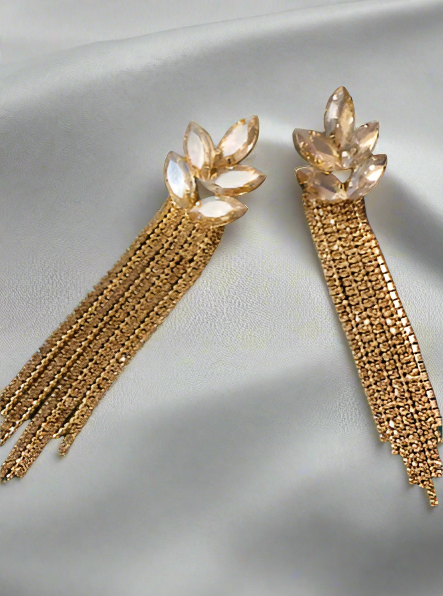 Leafy Elegance Tassel Earrings - SubhagAlankar