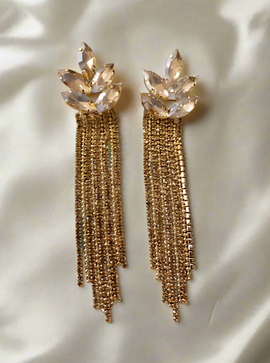 Leafy Elegance Tassel Earrings - SubhagAlankar