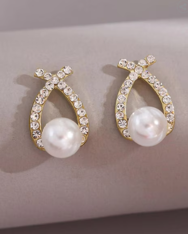 Classic Pearl Cross Stud Earrings - SubhagAlankar
