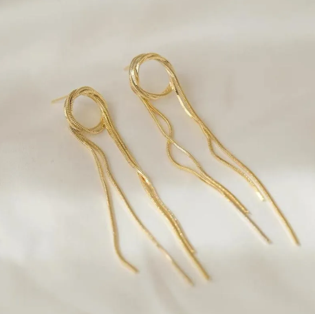 Gold Long Chain Tassel Earrings - SubhagAlankar