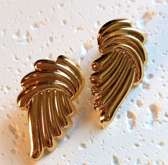 18k Gold Plated Graceful Feathered Gold Earrings - SubhagAlankar