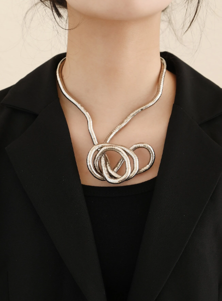 Silver Bendable Statement Necklace - SubhagAlankar