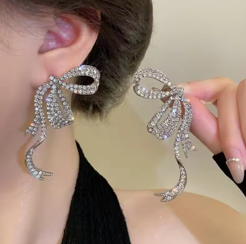 Big Bow Rhinestone Earrings - SubhagAlankar