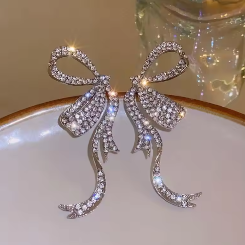 Big Bow Rhinestone Earrings - SubhagAlankar
