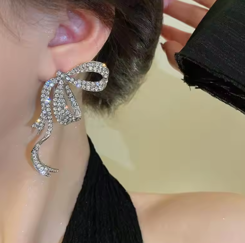 Big Bow Rhinestone Earrings - SubhagAlankar