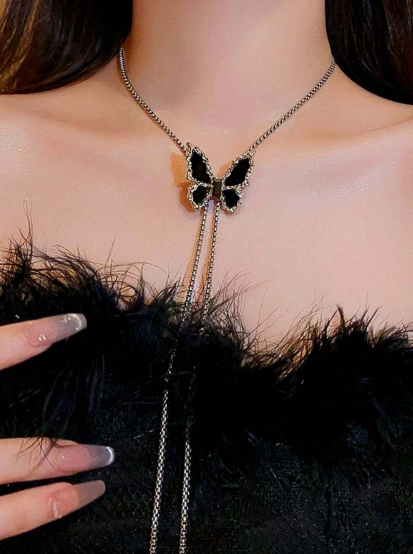 Adjustable Midnight Butterfly Necklace - SubhagAlankar