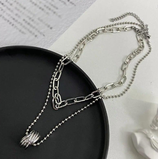Bold Silver-Plated Double Chain Necklace - SubhagAlankar