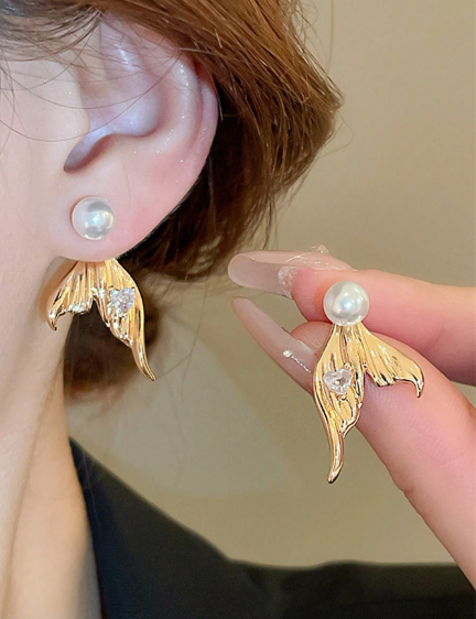 Golden Angel Wing Pearl Earrings - SubhagAlankar