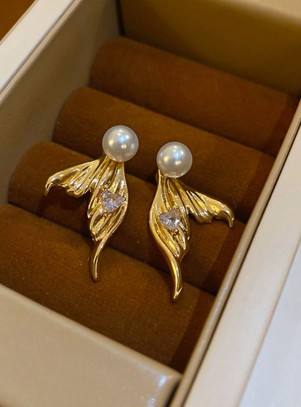 Golden Angel Wing Pearl Earrings - SubhagAlankar