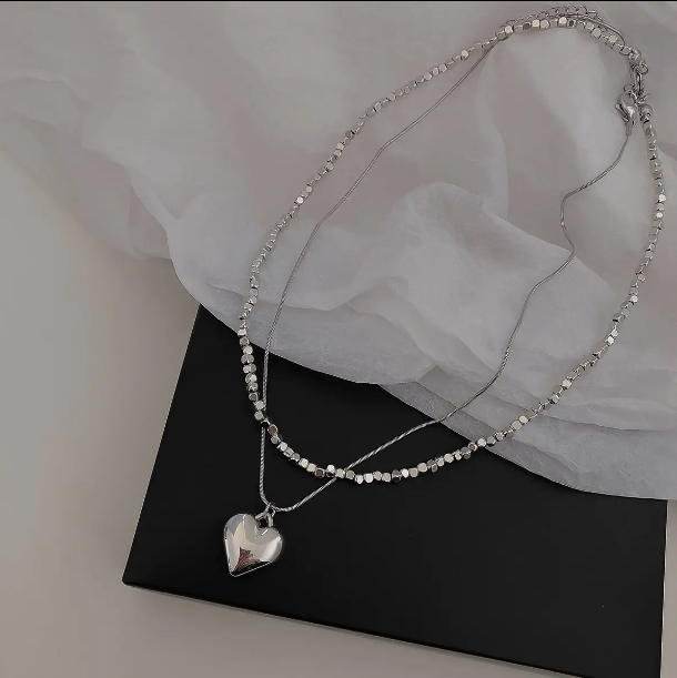 Graceful Silver-Plated Heart & Bead Necklace - SubhagAlankar