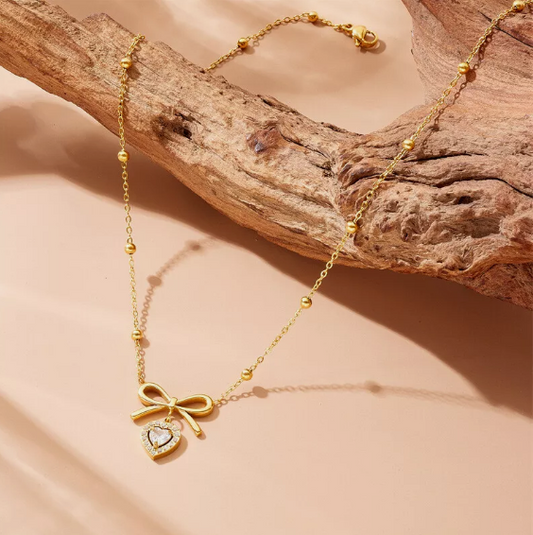 Elegant Bow Heart Dangler Pendant Necklace - SubhagAlankar
