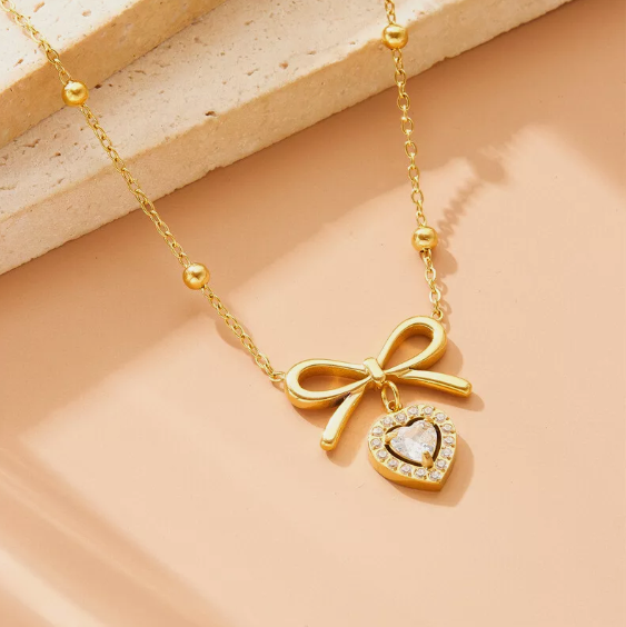 Elegant Bow Heart Dangler Pendant Necklace - SubhagAlankar