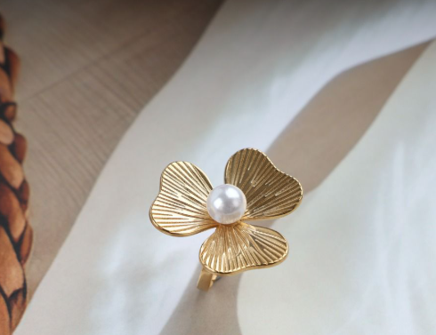 Golden Blossom Pearl Ring - SubhagAlankar