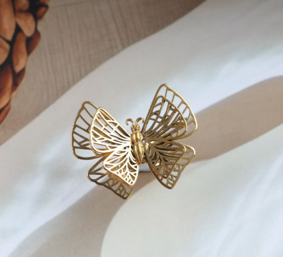 Golden Filigree Butterfly Ring - SubhagAlankar