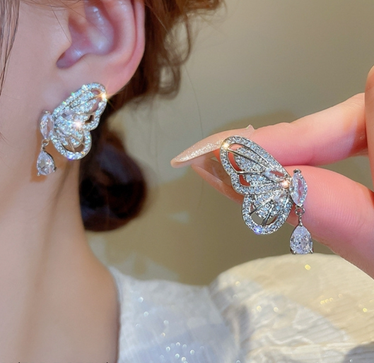 Elegant Sparkling Crystal Butterfly Earrings - SubhagAlankar