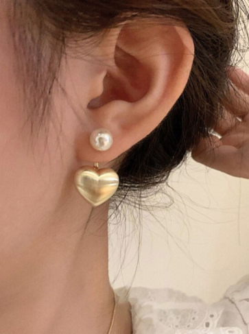 Korean Golden Heart Pearl Drop Earring - SubhagAlankar