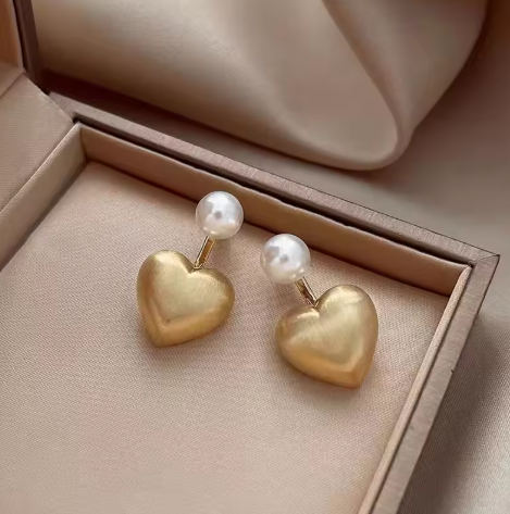 Korean Golden Heart Pearl Drop Earring - SubhagAlankar