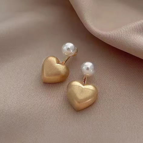 Korean Golden Heart Pearl Drop Earring - SubhagAlankar