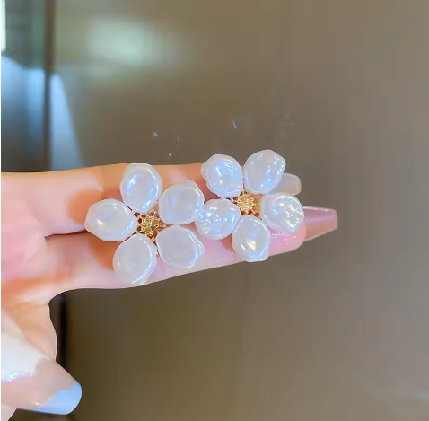 Classic White Pearl Flower Studs - SubhagAlankar