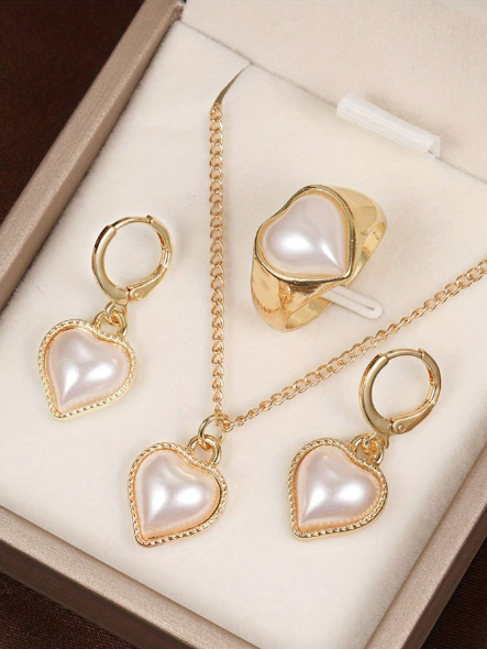 Gold Heart Pearl Jewelry Set - SubhagAlankar