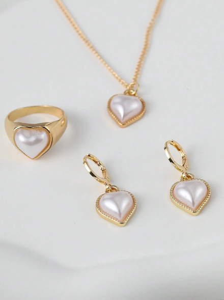 Gold Heart Pearl Jewelry Set - SubhagAlankar