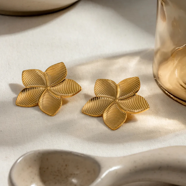 18K Gold Plated Textured Flower Stud Earrings - SubhagAlankar