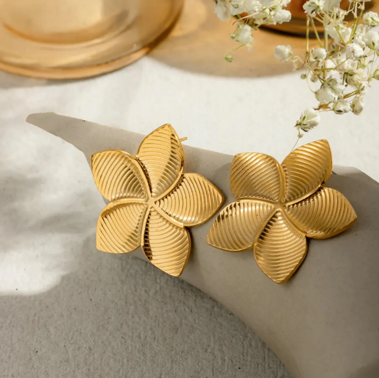 18K Gold Plated Textured Flower Stud Earrings - SubhagAlankar