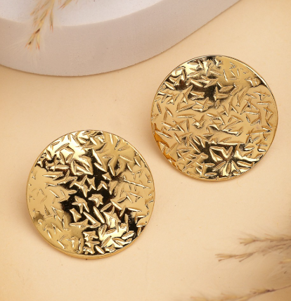 Golden Textured Circle Stud Earrings - SubhagAlankar