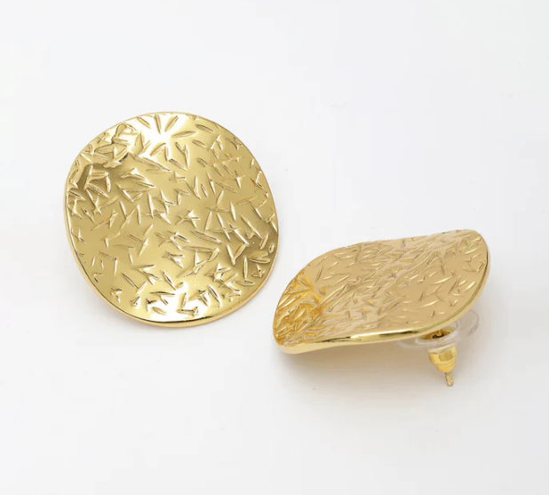 Golden Textured Circle Stud Earrings - SubhagAlankar