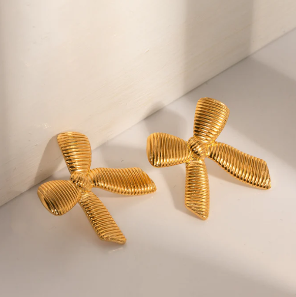 Textured Bow Stud Earrings - SubhagAlankar