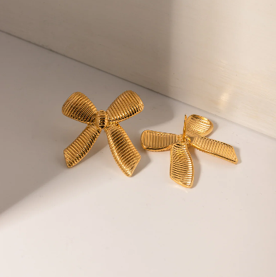 Textured Bow Stud Earrings - SubhagAlankar