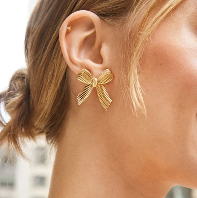 Textured Bow Stud Earrings - SubhagAlankar