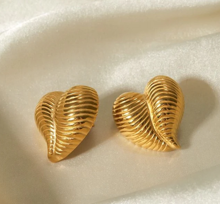Ribbed Heart Stud Earrings - SubhagAlankar