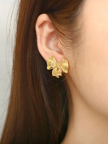 Sia's Golden Bow Statement Stud Earring - SubhagAlankar