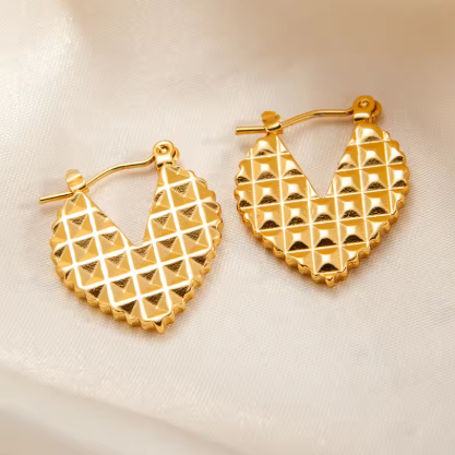 Pyramid Stud Heart Hoop Earrings - SubhagAlankar