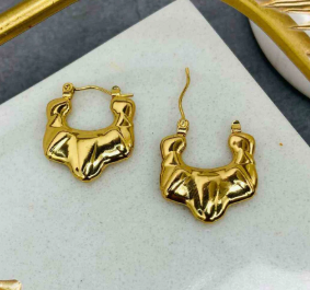 18K Gold Plated Sculpted Hoop Earrings - SubhagAlankar