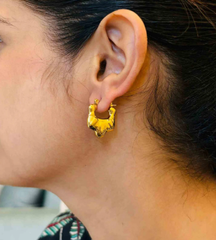 18K Gold Plated Sculpted Hoop Earrings - SubhagAlankar