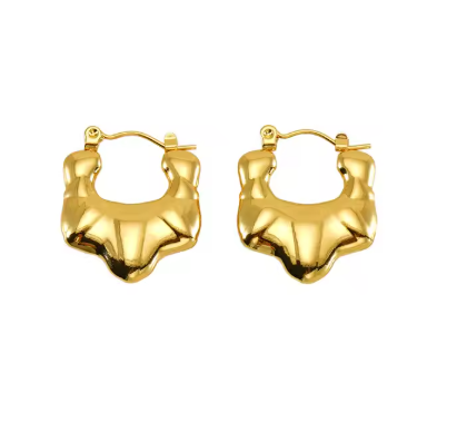 18K Gold Plated Sculpted Hoop Earrings - SubhagAlankar