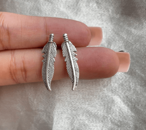 Mini Boho Feather Oxidized Stud-Silver - SubhagAlankar