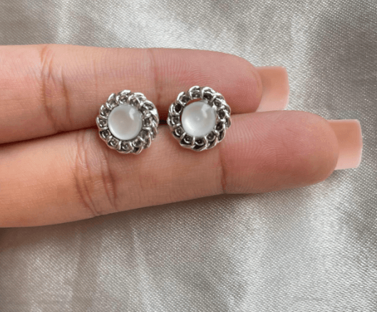 Mini Boho White Earring-Silver - SubhagAlankar