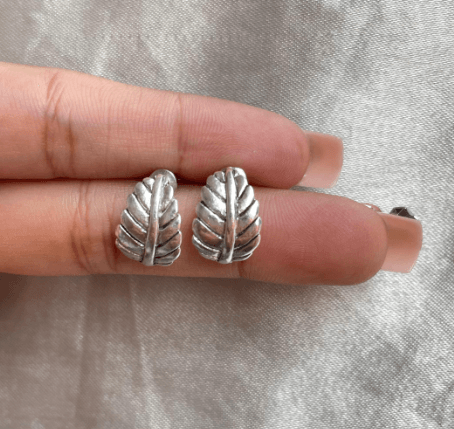 Mini Boho Leaf Stud - Silver - SubhagAlankar
