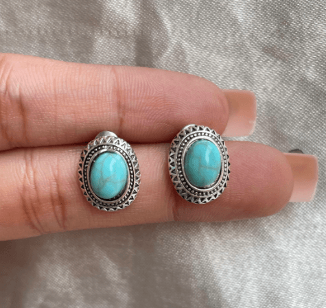 Mini Boho Blue Stone Stud -Silver - SubhagAlankar