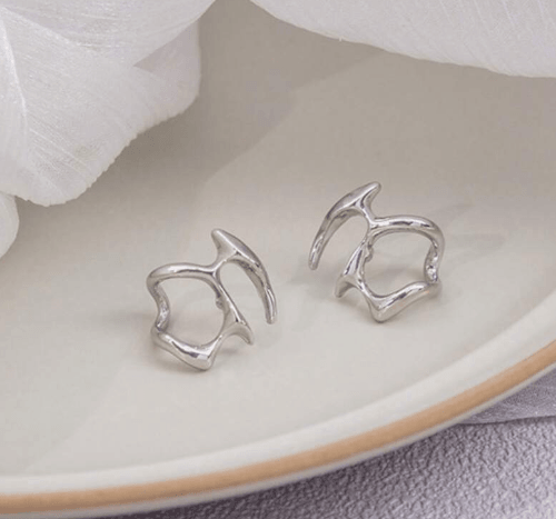 Silver Abstract Ear Cuff Studs - SubhagAlankar