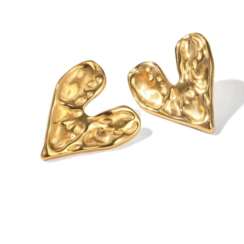 Hammered Heart Gold Earrings - SubhagAlankar