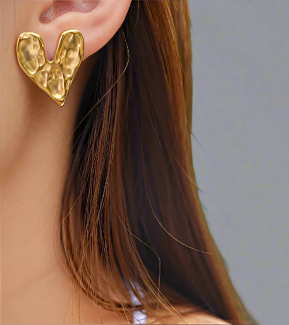Hammered Heart Gold Earrings - SubhagAlankar