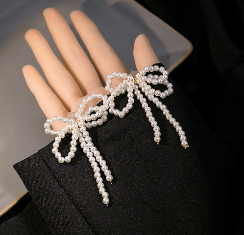 White Bow Pearl Earring - SubhagAlankar