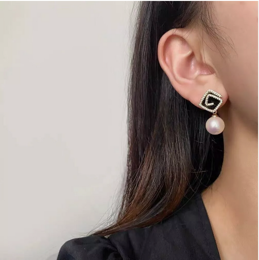 Elegant Black Square Pearl Stone Drops - SubhagAlankar