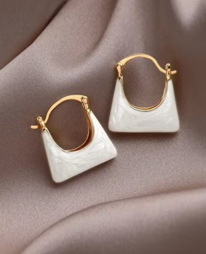 Ayla's White Enamel Bag-Shaped Hoops - SubhagAlankar