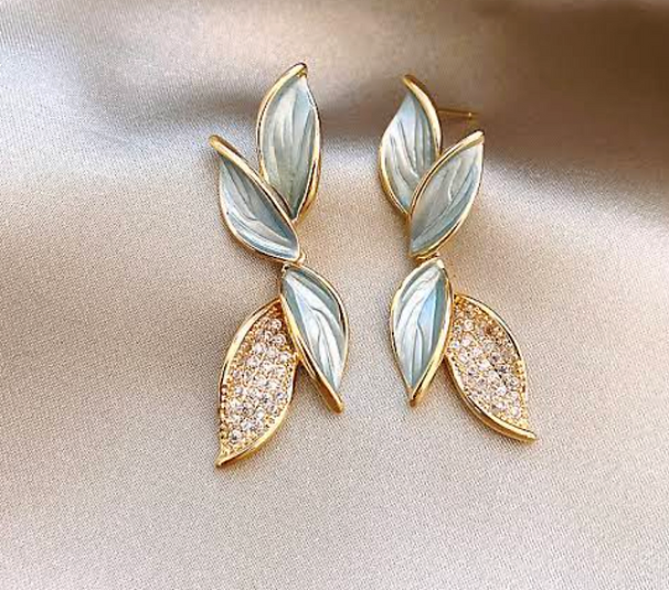 Lisa's Grey Leaf Drop Earrings - SubhagAlankar