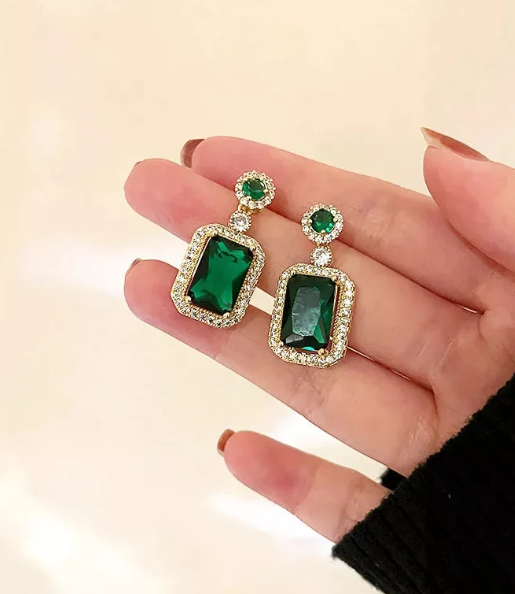18k Gold Plated Green Emerald Drop Earring - SubhagAlankar